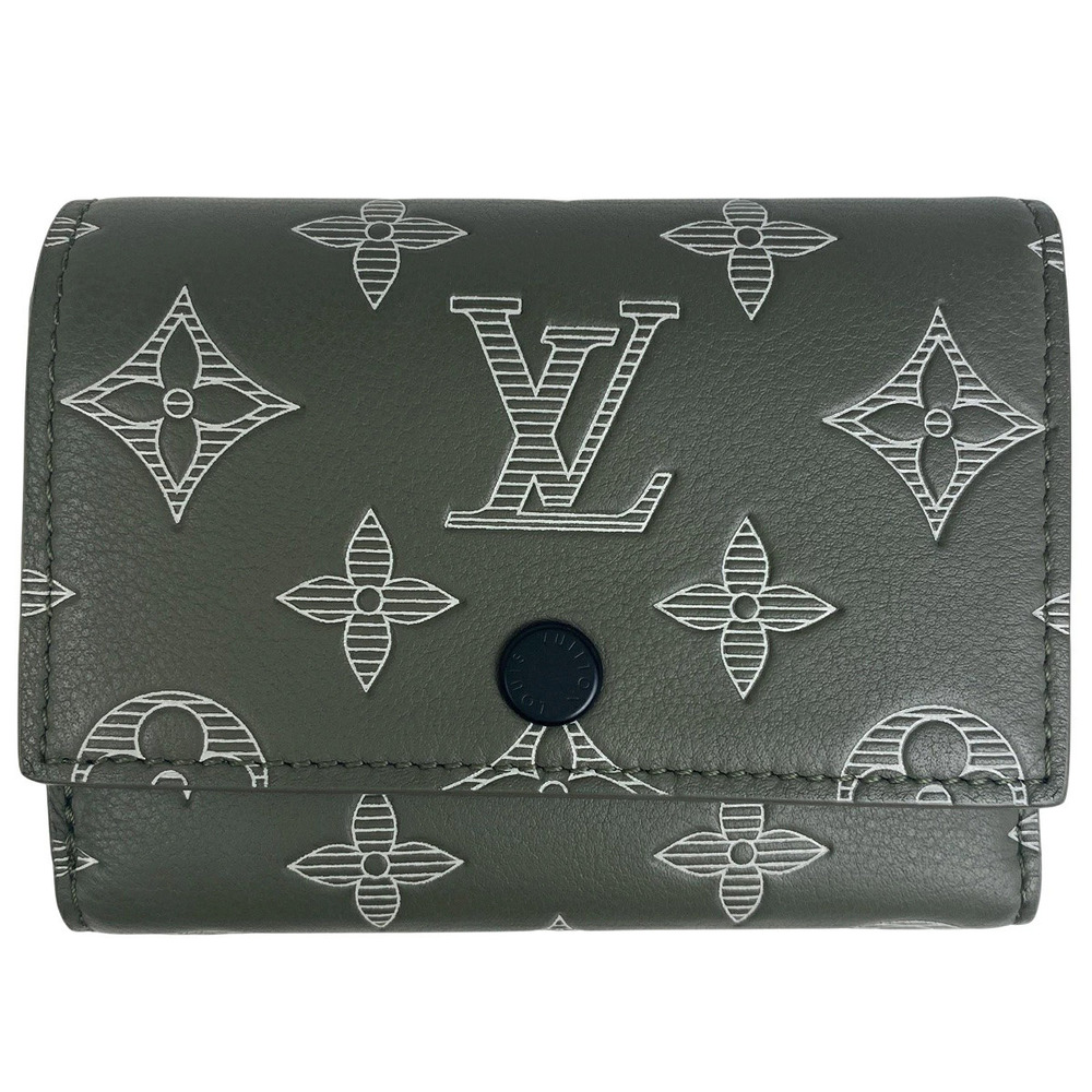Louis Vuitton Victor Wallet Monogram Shadow Black Tri fold Leather Olive Green